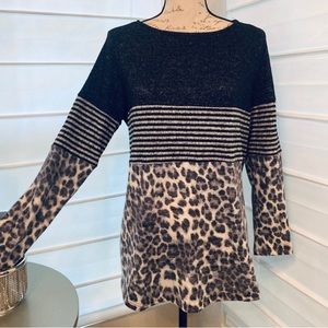 Emerald Black, Black Stripes Animal Print Block Long Sleeve Top NWT Medium